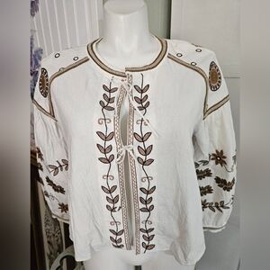 Anthropologie RD & Koko Embroidered Peasant Jacket Cotton Easy Wear